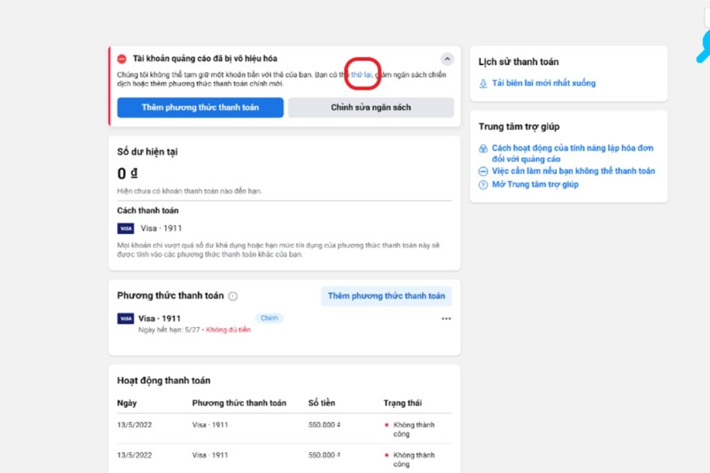 Cách hạn chế lỗi thanh toán quảng cáo Facebook không thành công