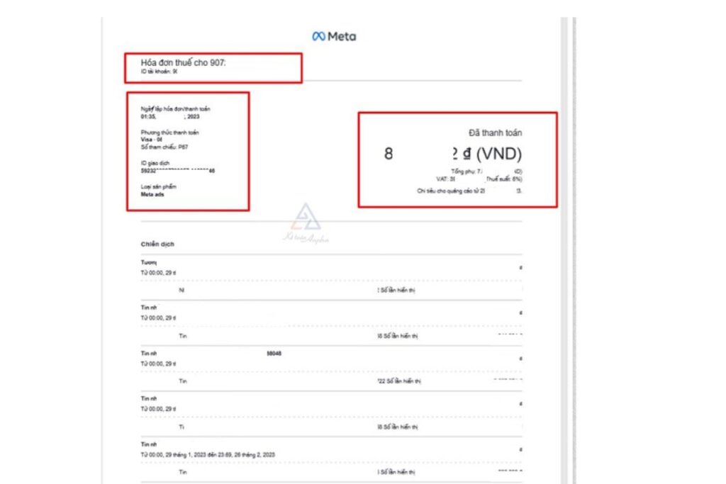 Hoá đơn Facebook ads