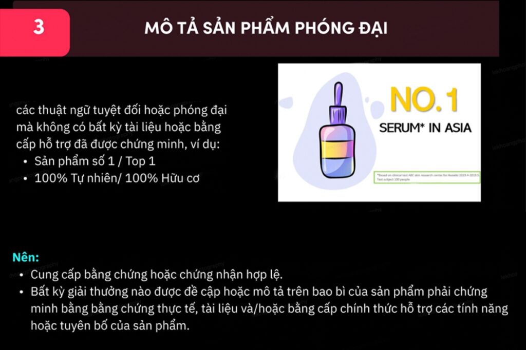 Không phóng đại, không có cơ sở khi mô tả sản phẩm